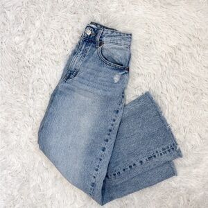 H&M wide legged, ultra high rise blue jeans